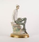 LLADRO PORCELAIN FIGURE, modelled as a young Jewish man, sat on a rocky outcrop and reading from
