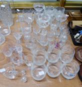 SET OF SIX ROYAL DOULTON GLASS TUMBLERS, 13 SUNDAE DISHES VARIOUS AND A QUANTITY OF CUT GLASS AND