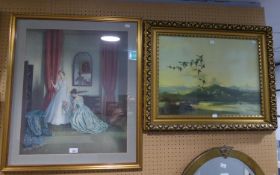 VERNON WARD FRAMED COLOUR PRINT AND ANOTHER, INTERIOR WITH DRESS FITTING (2)