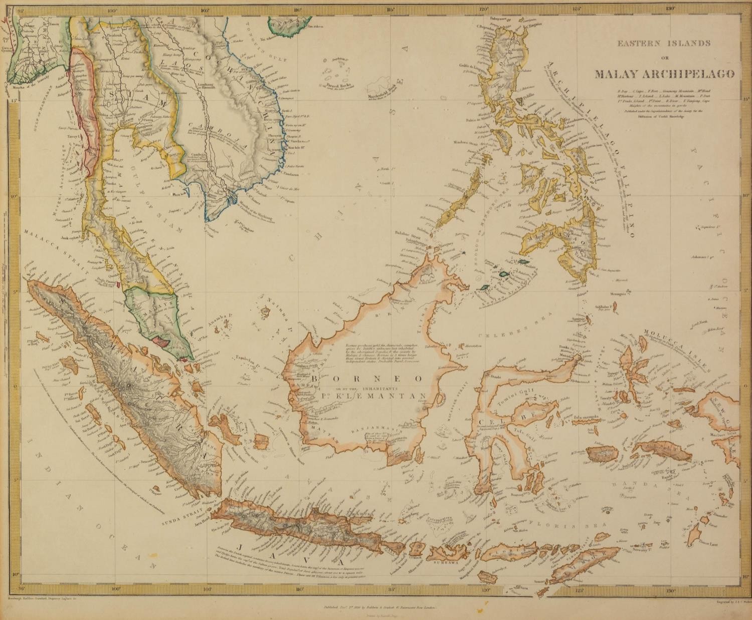 ANTIQUE HAND COLOURED MAP OF EASTERN ISLANDS OR MALAY ARCHIPELAGO, PUBLISHED BY BALDWIN & CRADOCK,