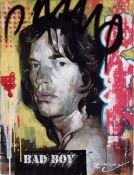 ZINSKY (MODERN) MIXED MEDIA ON CANVAS ?Bad Boy?, Mick Jagger Signed and titled, further titled to