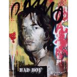 ZINSKY (MODERN) MIXED MEDIA ON CANVAS ?Bad Boy?, Mick Jagger Signed and titled, further titled to