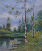 UNATTRIBUTED (EARLY TWENTIETH CENTURY) WATERCOLOUR DRAWING Riverscape with trees Monogrammed CK