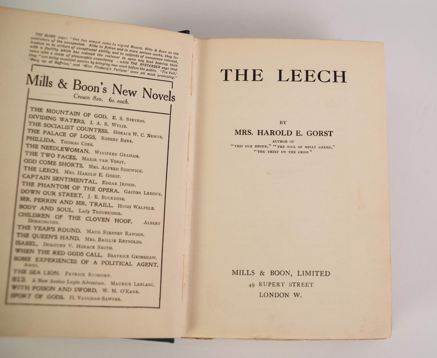SUPERNATURAL, GOTHIC ROMANCE. Harold E Gorst -The Leech, pub Mills and Boon, 1st/1st 1911, 376 + - Image 3 of 4