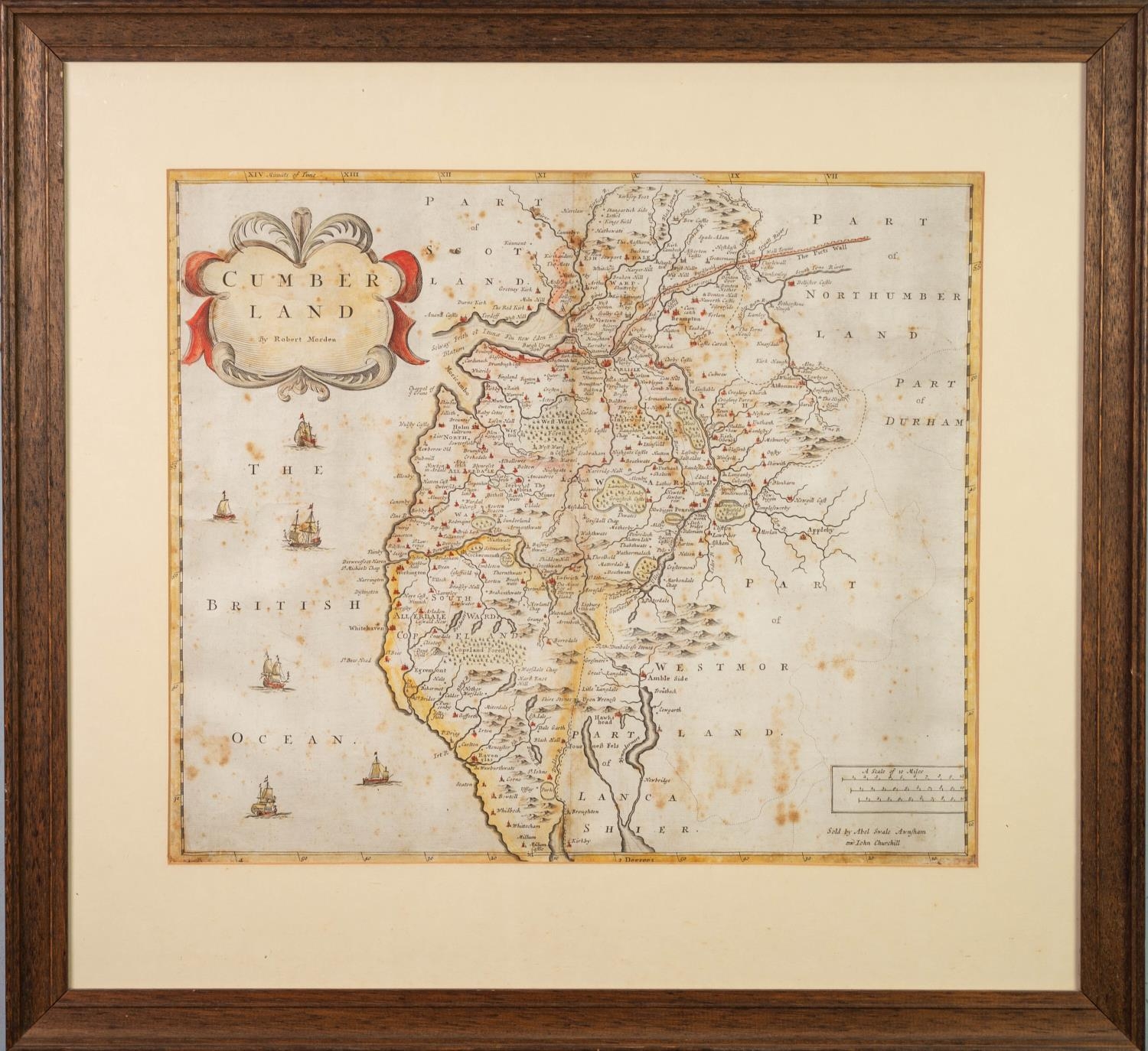 ROBERT MORDEN (late 17th Century) ENGRAVED AND HAND COLOURED MAP OF CUMBERLAND, published by Abel - Image 2 of 2