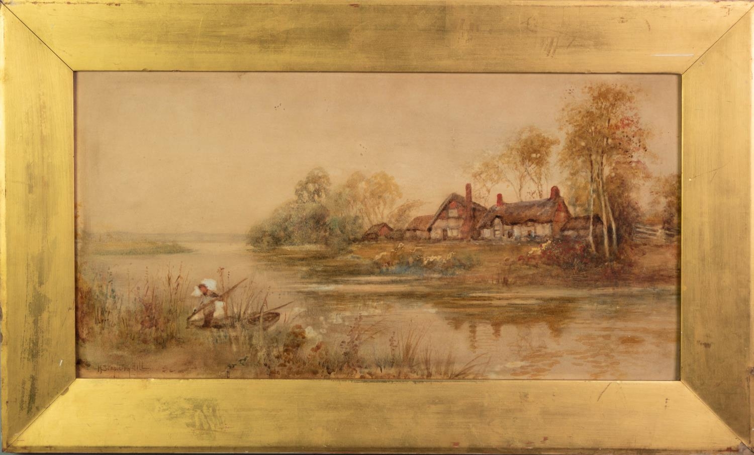 H. STAPLETON HILL (early 20th Century) WATERCOLOUR River landscape with thatched cottages Signed - Image 2 of 4