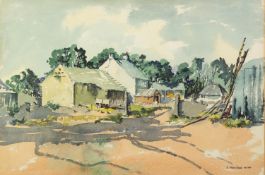 E. MIDWOOD (1917-1993) WATERCOLOUR DRAWING Farmyard with buildings Signed and dated ?Aug 1961? 14 ¾?