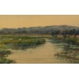W.W. COLLINS (LATE NINETEENTH/ EARLY TWENTIETH CENTURY) WATERCOLOUR DRAWING Tranquil riverscape with