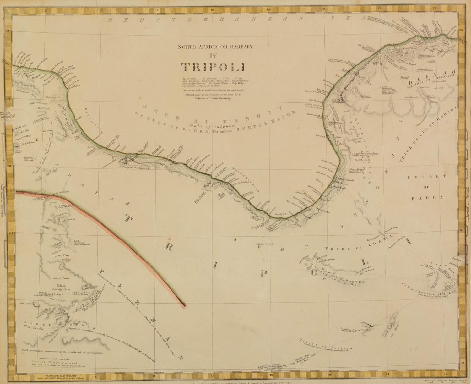 TWO NINETEENTH CENTURY HAND COLOURED MAPS PUBLISHED BY BALDWIN & CRADOCK TUNIS AND PART OF