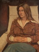 UNATTRIBUTED (TWENTIETH CENTURY) OIL PAINTING ON BOARD Seated female portrait Monogrammed and