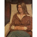 UNATTRIBUTED (TWENTIETH CENTURY) OIL PAINTING ON BOARD Seated female portrait Monogrammed and