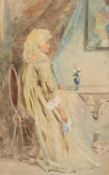 BRITISH SCHOOL (Late 19th Century) WATERCOLOUR DRAWING Elegant lady seated in contemplative pose