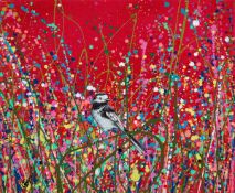 JENNIFER HOGWOOD (MODERN) ACRYLIC ON CANVAS ?Wagtail at Sunset? Initialled, titled to stretcher