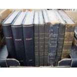 A selection of Punch Magazine Volumes to include 1852 (vol 22 & 23), single volumes, vol 28 (