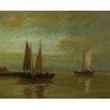 T. WEDDEL (EARLY TWENTIETH CENTURY) OIL PAINTING ON CANVAS Tranquil estuary scene with fishing