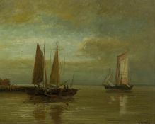 T. WEDDEL (EARLY TWENTIETH CENTURY) OIL PAINTING ON CANVAS Tranquil estuary scene with fishing