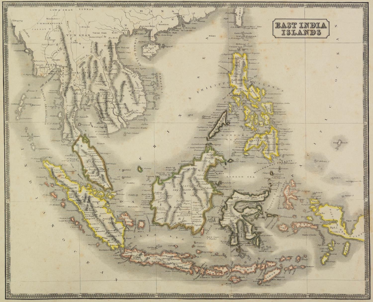 NINETEENTH CENTURY HAND COLOURED MAP OF EAST INDIA ISLANDS, PUBLISHED BY J. GELLATLY AND HENRY