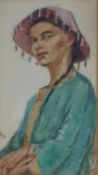 A.J.S (TWENTIETH CENTURY) WATERCOLOUR DRAWING Half-length portrait of a man wearing an Oriental