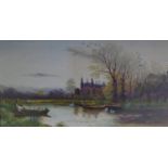 T. BATES (TWENTIETH/ TWENTY FIRST CENTURY) OIL PAINTING ON CANVAS Riverscape with college building