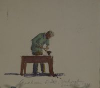 GRAHAM WALDE (TWENTIETH CENTURY) WATERCOLOUR DRAWING ?Stick maker, Seatoller? Signed, titled and