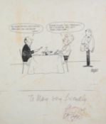 JACQUES FAIZANT ARTIST SIGNED BLACK AND WHITE CARTOON PRINT Depicting a couple eating at a