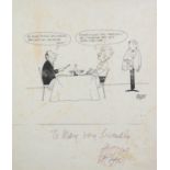 JACQUES FAIZANT ARTIST SIGNED BLACK AND WHITE CARTOON PRINT Depicting a couple eating at a