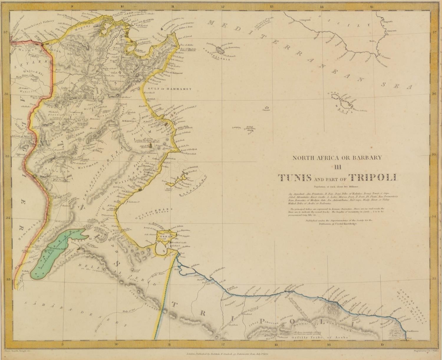 TWO NINETEENTH CENTURY HAND COLOURED MAPS PUBLISHED BY BALDWIN & CRADOCK TUNIS AND PART OF - Image 3 of 3