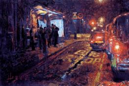 ROLF HARRIS (b.1930) ARTIST SIGNED LIMITED EDITION COLOUR PRINT ?Bus Stop. Hyde Park Corner, (59/