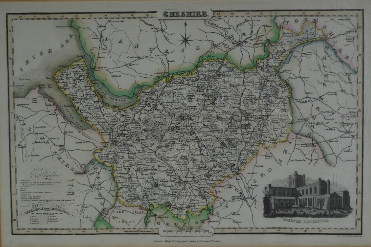 NINETEENTH CENTURY HAND COLOURED MAP OF CHESHIRE, published by PIGOT & Co, with ?Chester
