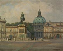 AXEL JOHANSEN (DANISH, 1872-1938) OIL PAINTING ON CANVAS The Amalienborg Palace, Copenhagen Signed