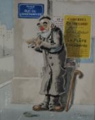 ANDRE-MARIE D?ARCY (TWENTIETH CENTURY) PEN AND WATERCOLOUR DRAWING Beggar with penny whistle on