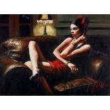 FABIAN PEREZ (b.1967) OIL PAINTING ON CANVAS ?Linda in Red III? Signed, titled to the canvas and