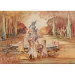A. HOGG (Early 20th Century) WATERCOLOUR DRAWING Nymphs dancing around a fountain Signed and dated