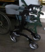 NITRO SIDE-FOLDING WALKING AID WITH THREE WHEELS, SEAT AND BRAKES (AS NEW ? COST £200)