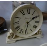 JONES & CO., LONDON, MODERN WHITE FINISH CIRCULAR MANTEL CLOCK WITH BATTERY MOVEMENT (MADE IN CHINA)