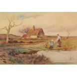 A. HAEELCRAVE (Dutch early 20th Century) WATERCOLOUR DRAWING Landscape with figures Signed lower