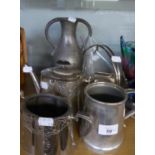 VICTORIAN EPBM ENGRAVED OVAL STRAIGHT SIDED TEA SERVICE OF 2  PIECES; A PEWTER PINT TANKARD WITH