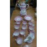 TWENTY THREE PIECE RORSTRAND, SWEDISH PORCELAIN COFFEE SERVICE FOR TEN PERSONS with pink printed