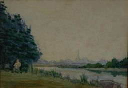 UNATTRIBUTED (EARLY TWENTIETH CENTURY) FIVE AMATEUR WATERCOLOUR DRAWINGS The largest, a riverscape