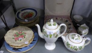 THREE PIECE WEDGWOOD ?SANTA CLARA? PATTERN CHINA TEA SET, PARAGON ?COUNTRY LANE? SUGAR BOWL, SPODE