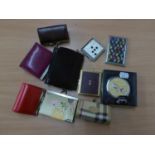 FIVE LADY'S BAG SHAPED PURSES, A WALLET AND FOUR LADY'S HANDBAG MIRRORS (10)