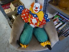 LARGE FABRIC CLOWN DOLL WITH COMPOSITION HEAD, APPROX 35" LONG
