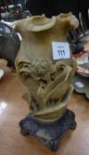 CHINESE CARVED SOAPSTONE VASE, carved with flowers on a pierced base, 8 ½? (21.6cm), minor chips and