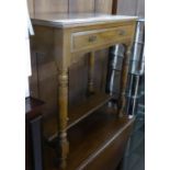 AN OAK OBLONG HALL TABLE WITH ONE LONG DRAWER, ON FOUR BALUSTER LEGS WITH UNDER PLATFORM, 2?6? WIDE
