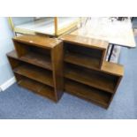 TWO SMALL MAHOGANY STEP TOPPED THREE TIER OPEN BOOKCASES, 2?3? WIDE  (2)