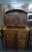 EDWARDIAN MARQUETRY INLAID ROSEWOOD SMALL SIDE CABINET, WITH TWO SHORT DRAWERS WITH RIBBON AND