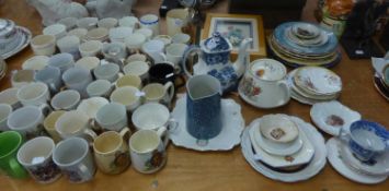 A LARGE SELECTION OF ROYAL COMMEMORATIVE WARES, CUP, BEAKERS, PLATE, SAUCERS ETC... AND THREE MODERN