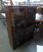 A MAHOGANY DISPLAY CABINET WITH TWO GLAZED DOORS, 3? WIDE