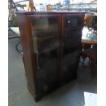 A MAHOGANY DISPLAY CABINET WITH TWO GLAZED DOORS, 3? WIDE