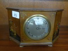 CHINOISERIE LACQUERED MAHOGANY MANTEL CLOCK, WITH FRENCH DRIVEN MOVEMENT